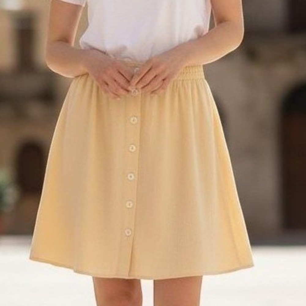 Stringbean Skirt Butter Yellow Button‎ Front Circle Vintage Womens Large Mini